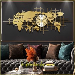 Đồng hồ treo tường bản đồ thế giới DHD147