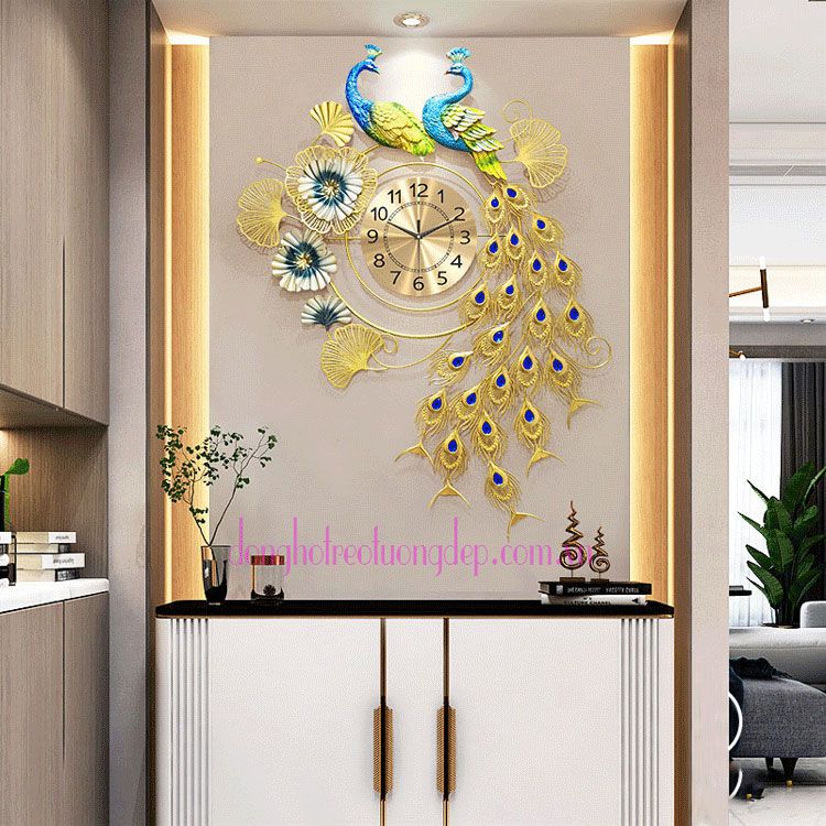 Đồng hồ treo tường chim công đôi