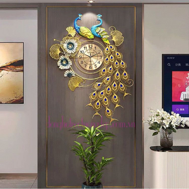 Đồng hồ treo tường chim công đôi