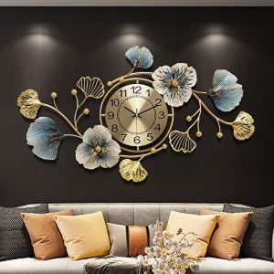Đồng hồ treo tường đẹp DHD137 nghệ thuật lá ginkgo trang trí